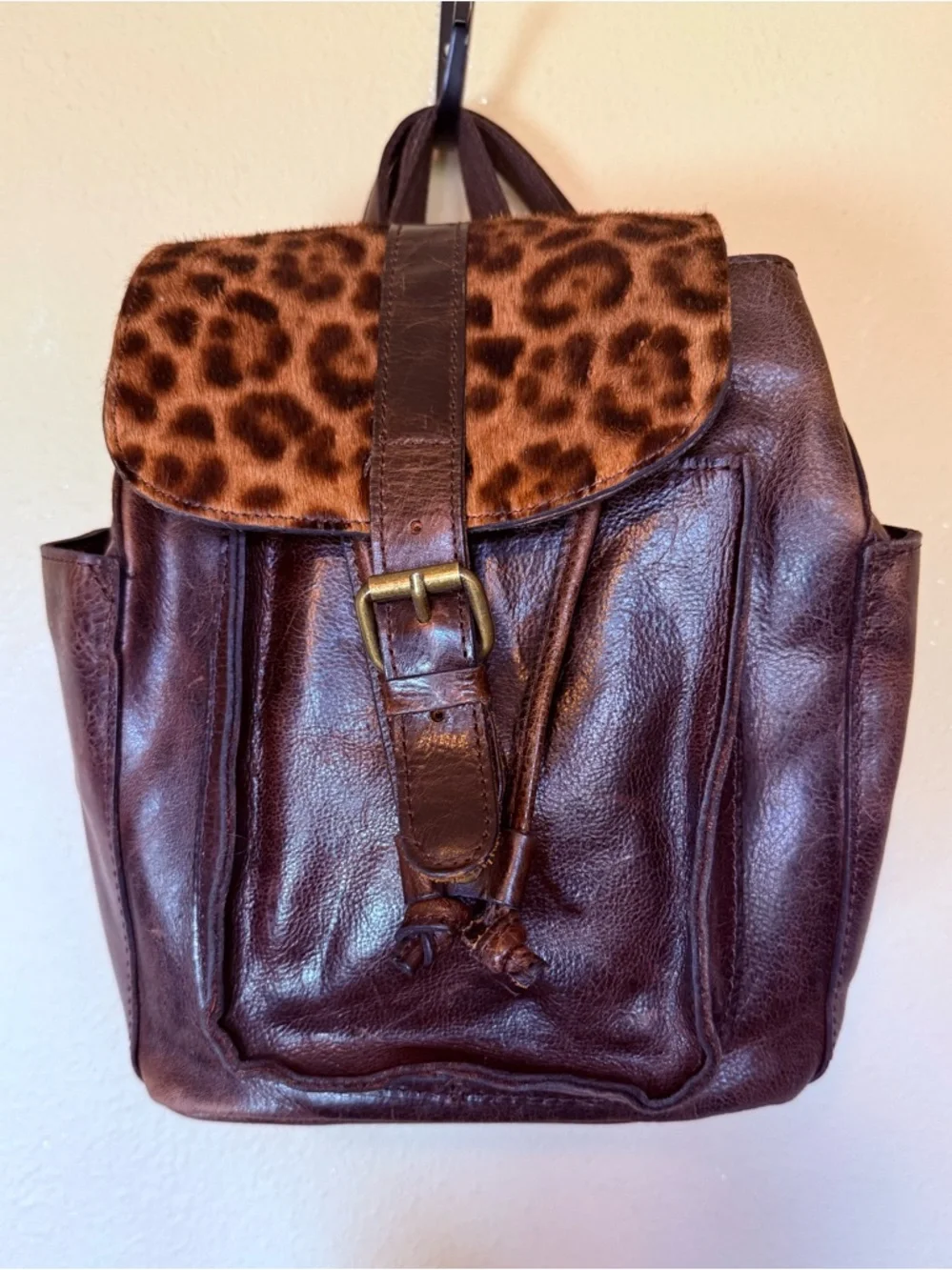 Patricia Nash Leather Aberdeen Leopard Haircalf Backpack